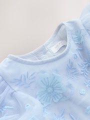 Pale Blue Embroidered Mesh Dress (3mths-8yrs) - Image 7 of 8