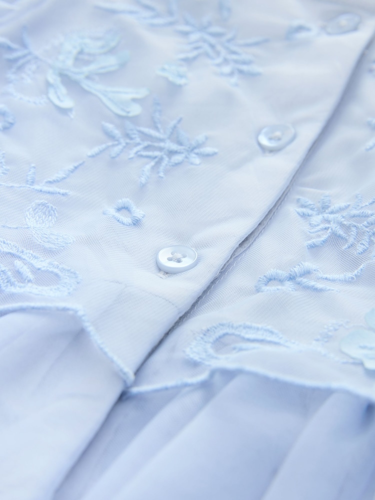Pale Blue Embroidered Mesh Dress (3mths-8yrs) - Image 8 of 8