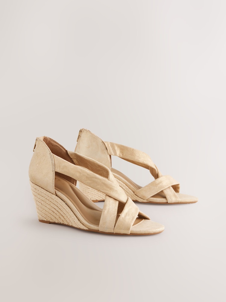 Gold Forever Comfort® Premium Leather With Motionflex Soft Twist Espadrille Wedges - Image 1 of 5