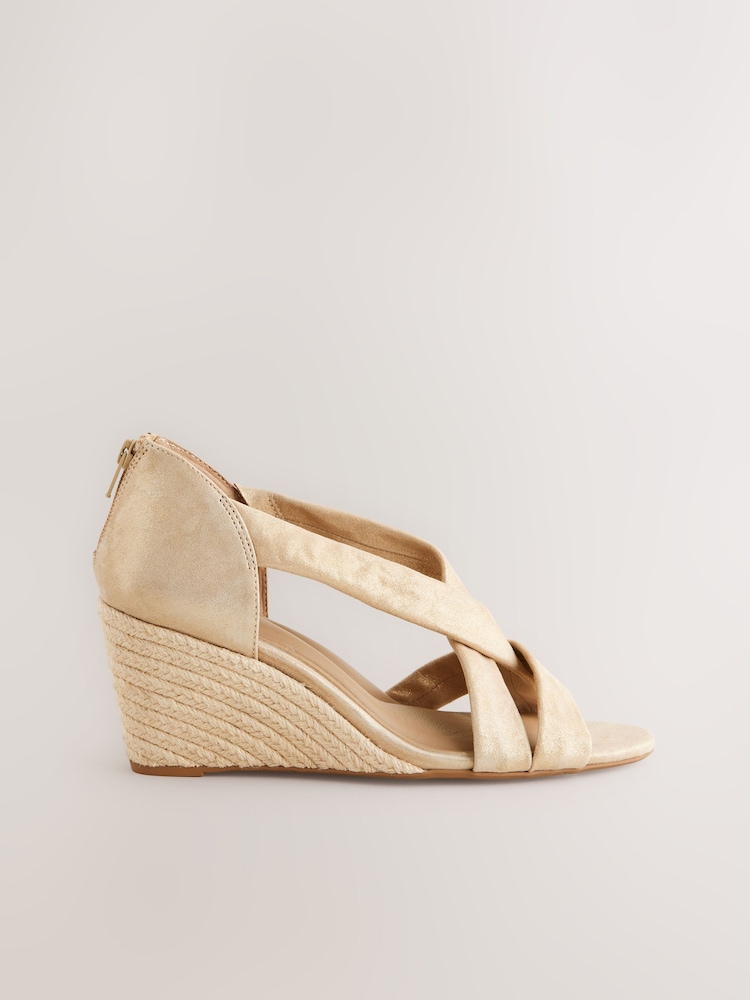 Gold Forever Comfort® Premium Leather With Motionflex Soft Twist Espadrille Wedges - Image 2 of 5