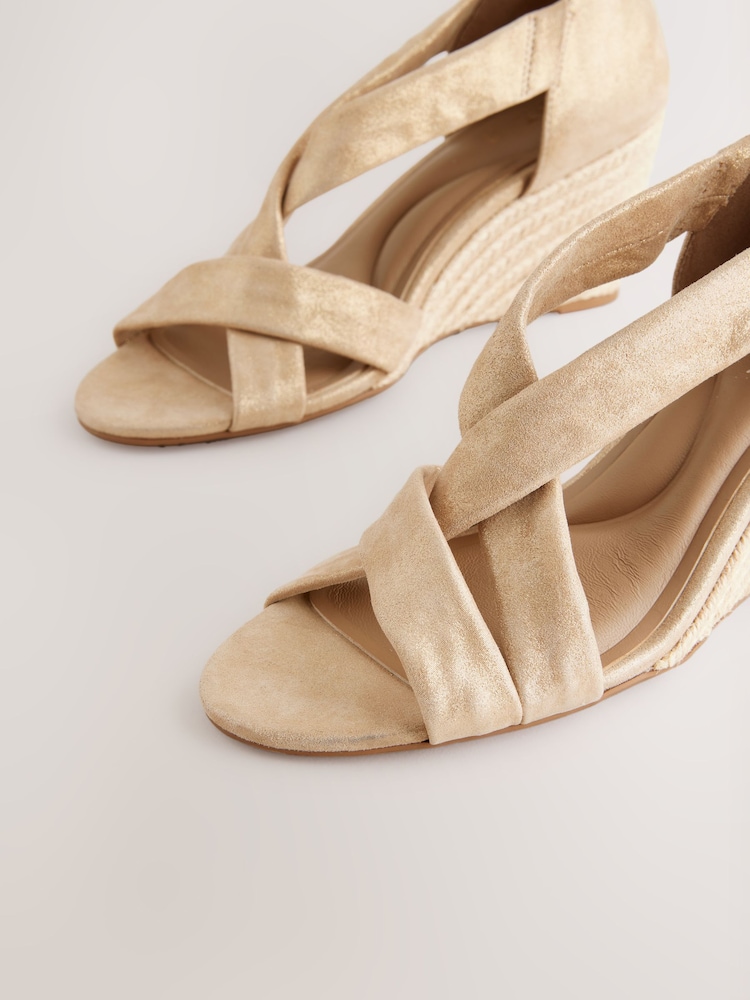 Gold Forever Comfort® Premium Leather With Motionflex Soft Twist Espadrille Wedges - Image 5 of 5
