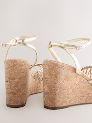 Gold Forever Comfort® Round Toe Weave Detail High Cork Wedges - Image 8 of 10