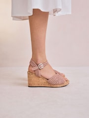 Pink Forever Comfort® Round Toe Crochet Cork Wedges - Image 1 of 9