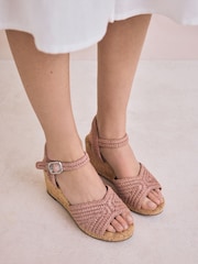 Pink Forever Comfort® Round Toe Crochet Cork Wedges - Image 3 of 9
