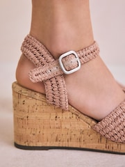 Pink Forever Comfort® Round Toe Crochet Cork Wedges - Image 4 of 9
