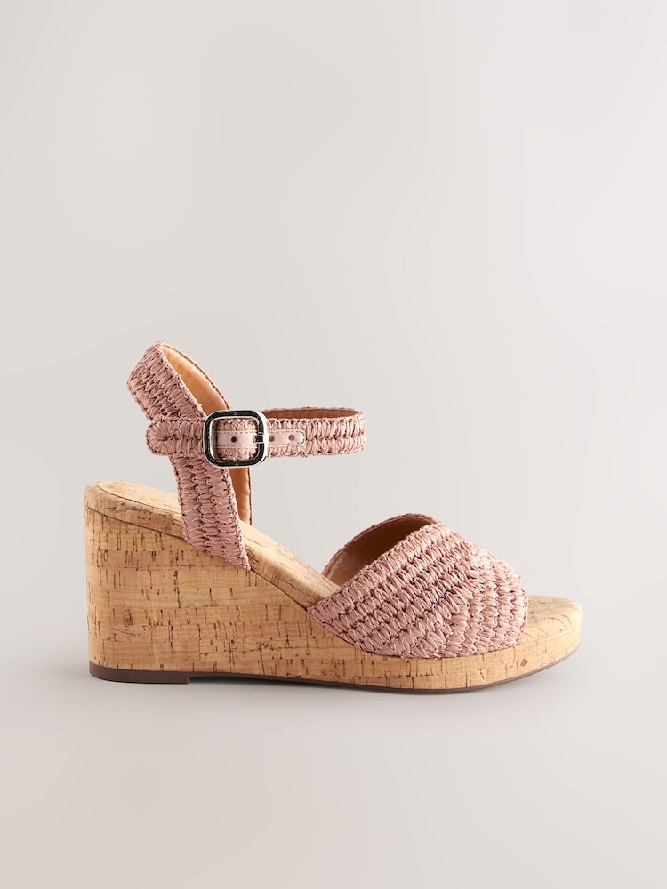 Pink Forever Comfort® Round Toe Crochet Cork Wedges - Image 5 of 9