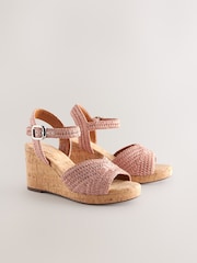 Pink Forever Comfort® Round Toe Crochet Cork Wedges - Image 6 of 9