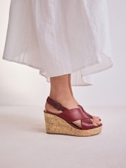 Red Standard/Wide Fit Forever Comfort® Leather Round Toe Cross-Over Slingback Platform Wedges - Image 1 of 9