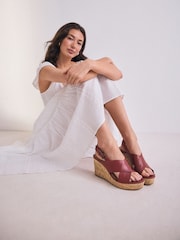 Red Standard/Wide Fit Forever Comfort® Leather Round Toe Cross-Over Slingback Platform Wedges - Image 2 of 9