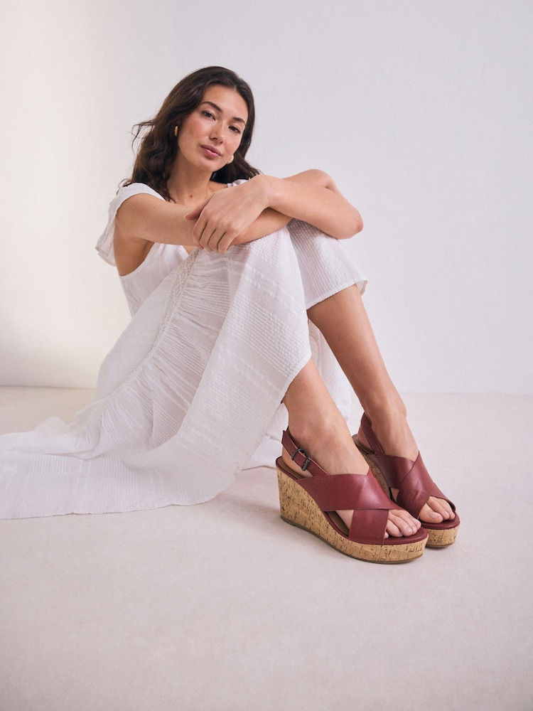 Red Standard/Wide Fit Forever Comfort® Leather Round Toe Cross-Over Slingback Platform Wedges - Image 2 of 9