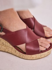 Red Standard/Wide Fit Forever Comfort® Leather Round Toe Cross-Over Slingback Platform Wedges - Image 3 of 9