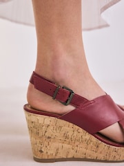 Red Standard/Wide Fit Forever Comfort® Leather Round Toe Cross-Over Slingback Platform Wedges - Image 4 of 9