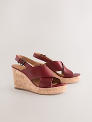 Red Standard/Wide Fit Forever Comfort® Leather Round Toe Cross-Over Slingback Platform Wedges - Image 5 of 9