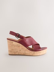 Red Standard/Wide Fit Forever Comfort® Leather Round Toe Cross-Over Slingback Platform Wedges - Image 6 of 9