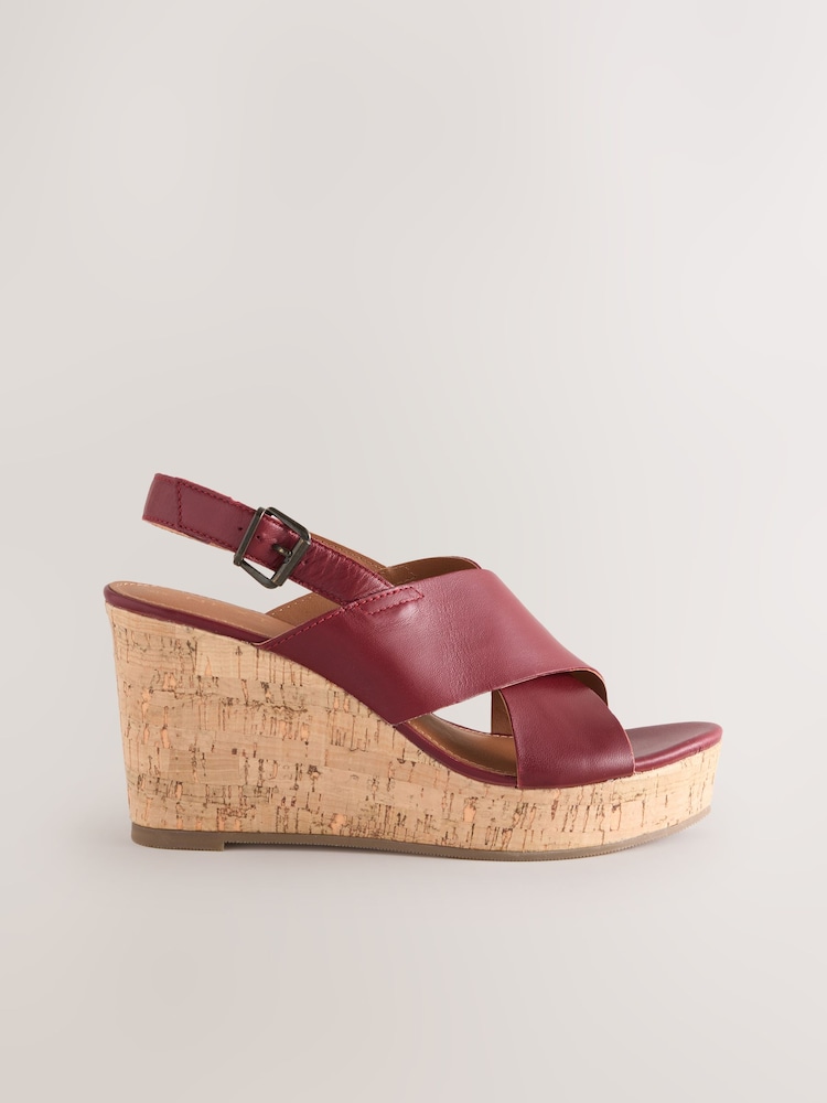 Red Standard/Wide Fit Forever Comfort® Leather Round Toe Cross-Over Slingback Platform Wedges - Image 6 of 9