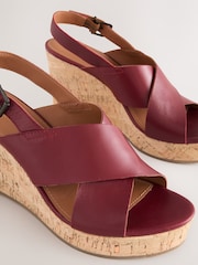 Red Standard/Wide Fit Forever Comfort® Leather Round Toe Cross-Over Slingback Platform Wedges - Image 7 of 9
