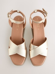 Metallic Forever Comfort® Leather Square Toe Cross-Over Detail Wedges - Image 2 of 5