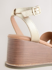 Metallic Forever Comfort® Leather Square Toe Cross-Over Detail Wedges - Image 3 of 5