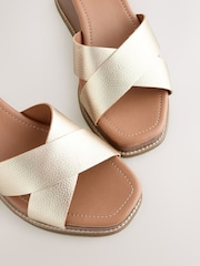 Metallic Forever Comfort® Leather Square Toe Cross-Over Detail Wedges - Image 4 of 5