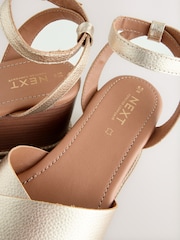 Metallic Forever Comfort® Leather Square Toe Cross-Over Detail Wedges - Image 5 of 5