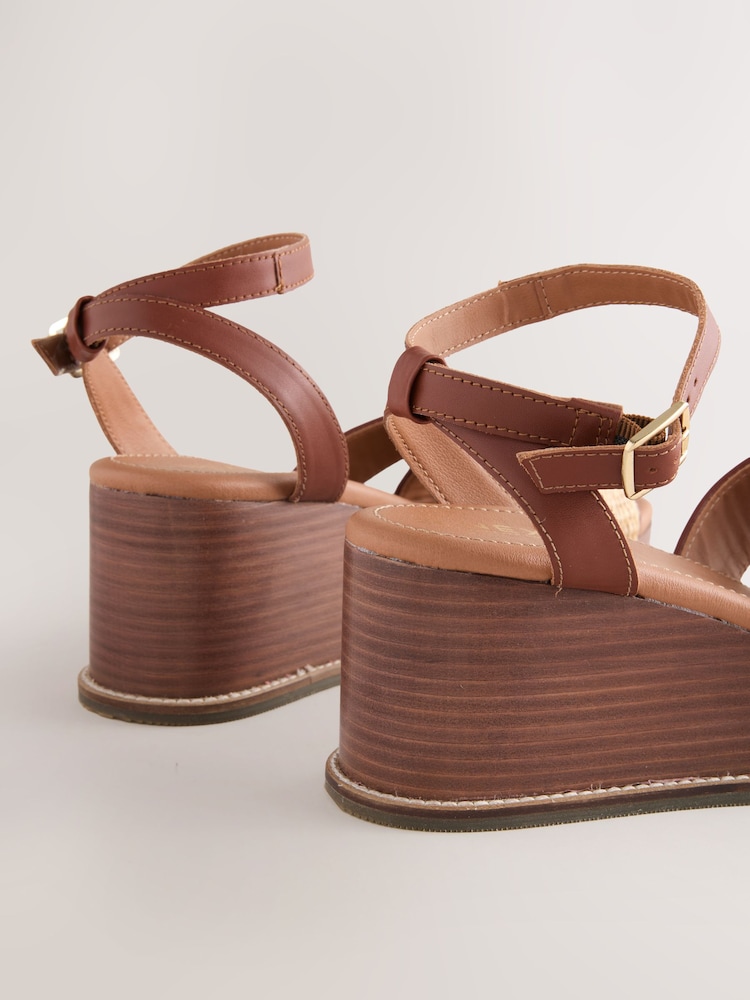 Neutral Raffia Forever Comfort® Leather Square Toe Cross-Over Detail Wedges - Image 10 of 10