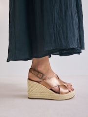 Gold Standard/Wide Fit Forever Comfort® Leather Round Toe Cross-Over Slingback Platform Wedges - Image 1 of 4