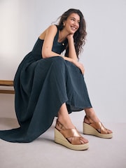 Gold Standard/Wide Fit Forever Comfort® Leather Round Toe Cross-Over Slingback Platform Wedges - Image 2 of 4