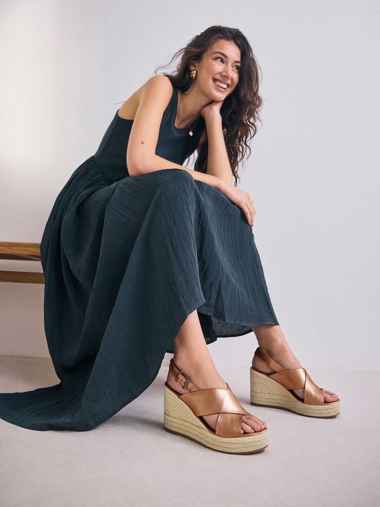 Gold Standard/Wide Fit Forever Comfort® Leather Round Toe Cross-Over Slingback Platform Wedges - Image 2 of 4