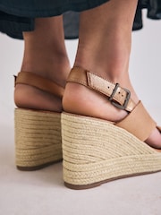 Gold Standard/Wide Fit Forever Comfort® Leather Round Toe Cross-Over Slingback Platform Wedges - Image 3 of 4