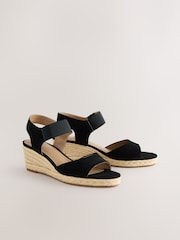 Black Standard Fit Forever Comfort® Round Toe Elastic Strap Detail Wedges - Image 1 of 5
