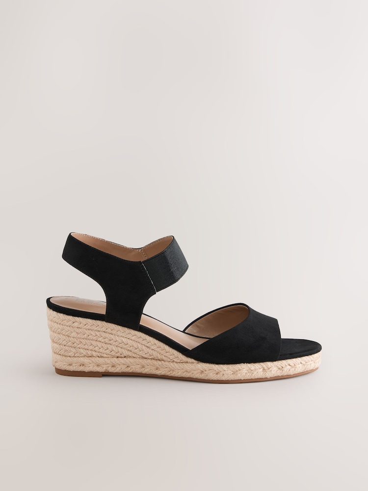 Black Standard Fit Forever Comfort® Round Toe Elastic Strap Detail Wedges - Image 2 of 5