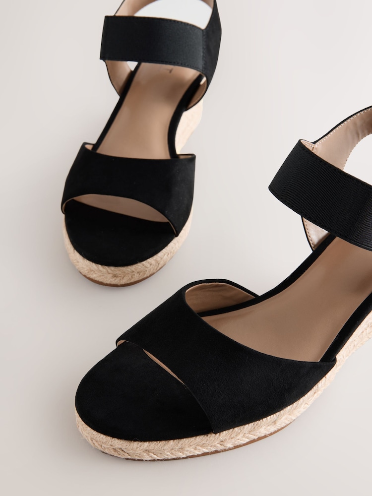 Black Standard Fit Forever Comfort® Round Toe Elastic Strap Detail Wedges - Image 3 of 5
