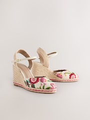 Pink Forever Comfort® Round Toe Embroidery Espadrille Wedges - Image 1 of 5