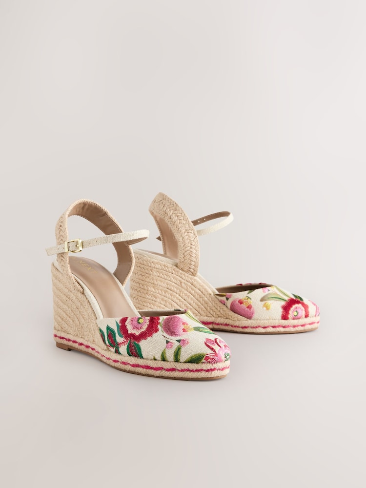 Pink Forever Comfort® Round Toe Embroidery Espadrille Wedges - Image 1 of 5