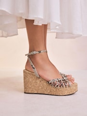 Snake Forever Comfort® Round Toe Weave Detail High Cork Wedges - Image 1 of 10