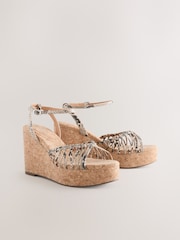 Snake Forever Comfort® Round Toe Weave Detail High Cork Wedges - Image 3 of 10