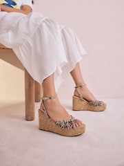 Snake Forever Comfort® Round Toe Weave Detail High Cork Wedges - Image 7 of 10
