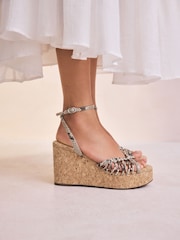 Snake Forever Comfort® Round Toe Weave Detail High Cork Wedges - Image 8 of 10