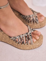 Snake Forever Comfort® Round Toe Weave Detail High Cork Wedges - Image 9 of 10