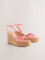 Pink Forever Comfort® Round Toe Weave Detail High Cork Wedges - Image 1 of 5