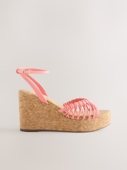 Pink Forever Comfort® Round Toe Weave Detail High Cork Wedges - Image 2 of 5