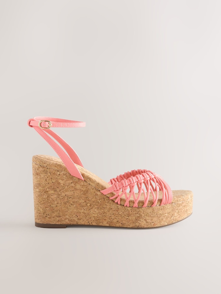 Pink Forever Comfort® Round Toe Weave Detail High Cork Wedges - Image 2 of 5