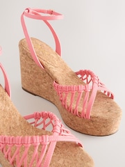 Pink Forever Comfort® Round Toe Weave Detail High Cork Wedges - Image 4 of 5