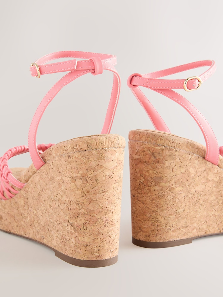 Pink Forever Comfort® Round Toe Weave Detail High Cork Wedges - Image 5 of 5