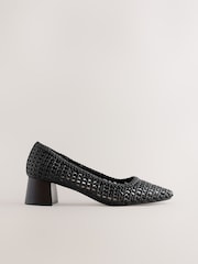 Negro - Forever Comfort® Leather Round Toe Weave Bajo Block Courts Heels - Imagen 2 de 5