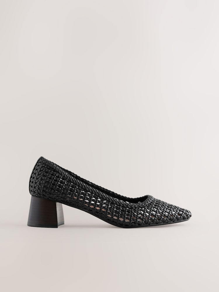 Negro - Forever Comfort® Leather Round Toe Weave Bajo Block Courts Heels - Imagen 2 de 5