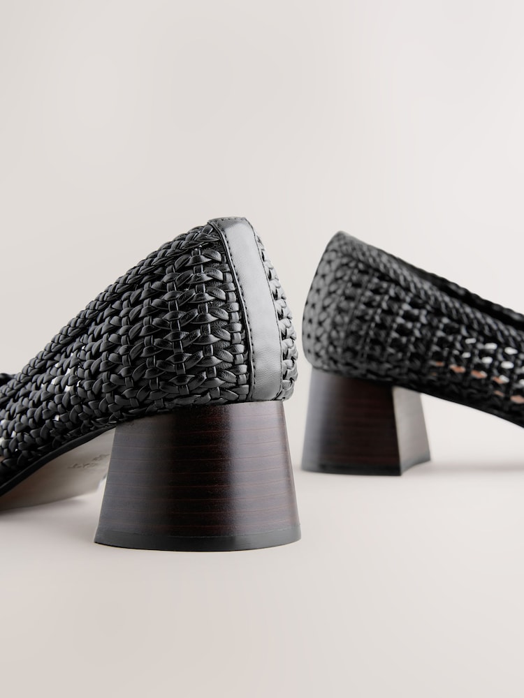 Negro - Forever Comfort® Leather Round Toe Weave Bajo Block Courts Heels - Imagen 5 de 5