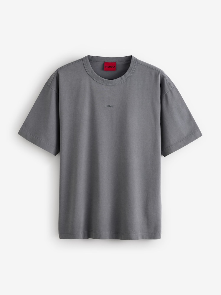 HUGO Grey Hugo Logo Print 100% Cotton Jersey Relaxed-Fit T-Shirt - Image 5 of 5
