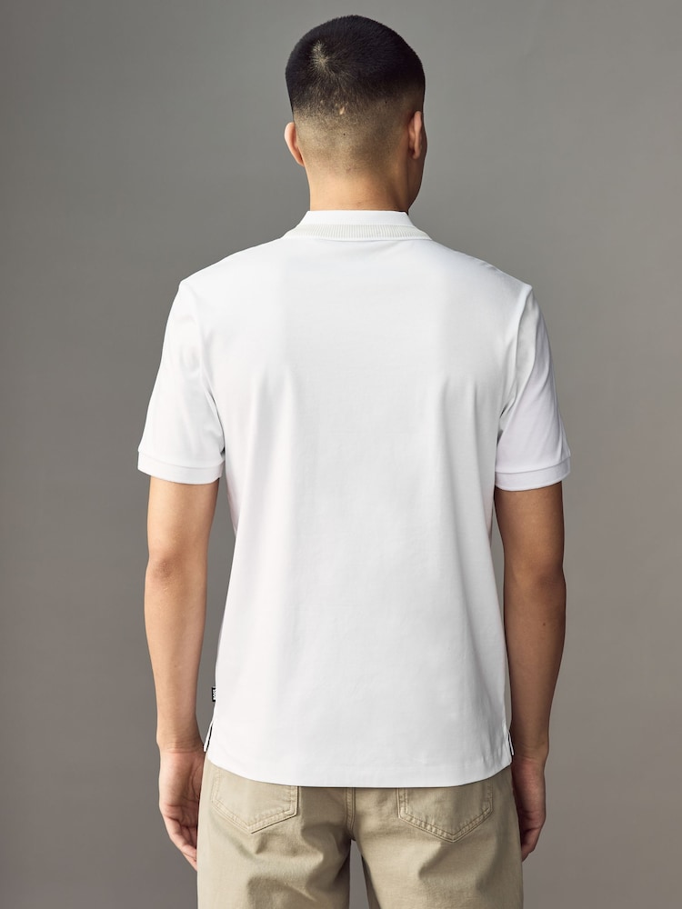 BOSS Off White Slim Fit Collar Stripe Polo Shirt - Image 2 of 4 BOSS Off White Slim Fit Collar Stripe Polo Shirt - Image 2 of 4