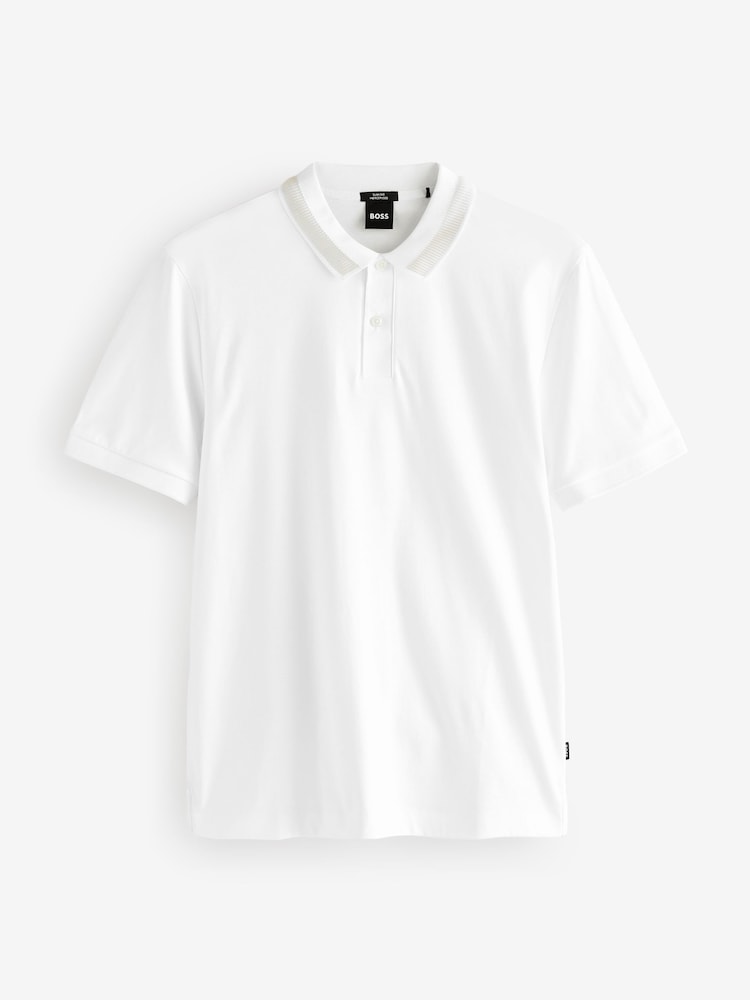 BOSS Off White Slim Fit Collar Stripe Polo Shirt - Image 4 of 4